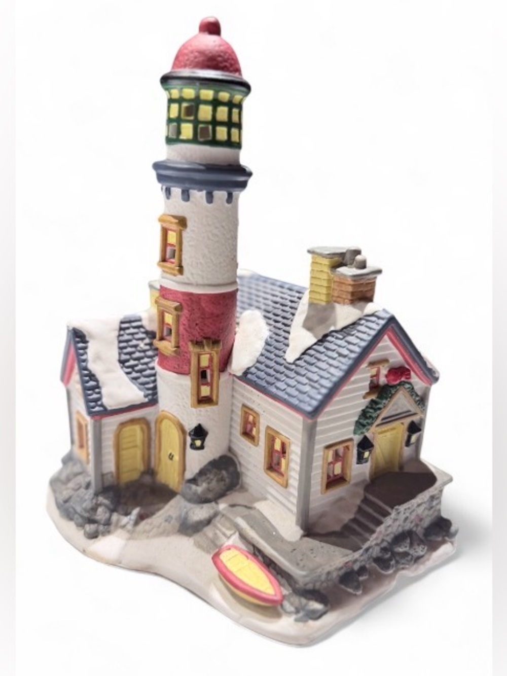 Vintage 1997 St. Nicholas Square Christmas Village Lighted Lighthouse - Works
